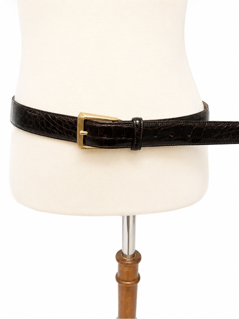 Men's Dark Brown American Alligator Embossed Leather Belt Gold Buckle